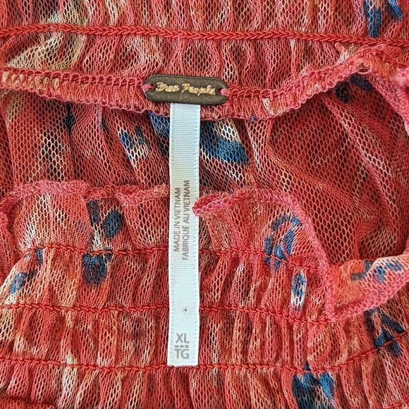 Free People Floral Shirred Mesh Bell Sleeve Fairycore Hippie Rock Top XL - Picture 3 of 14